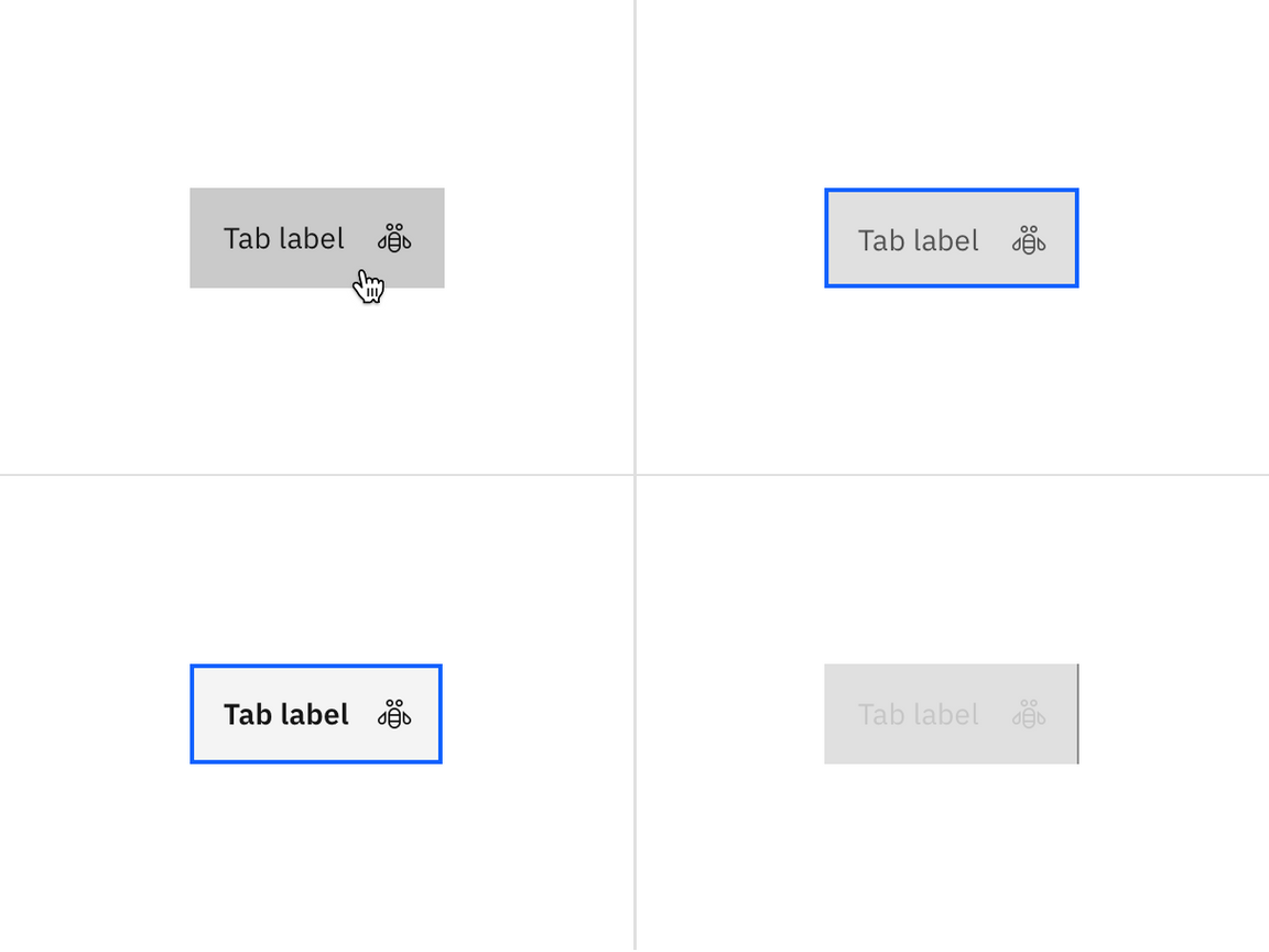 Examples of hover, focus-enabled, focus-selected, and disabled states.